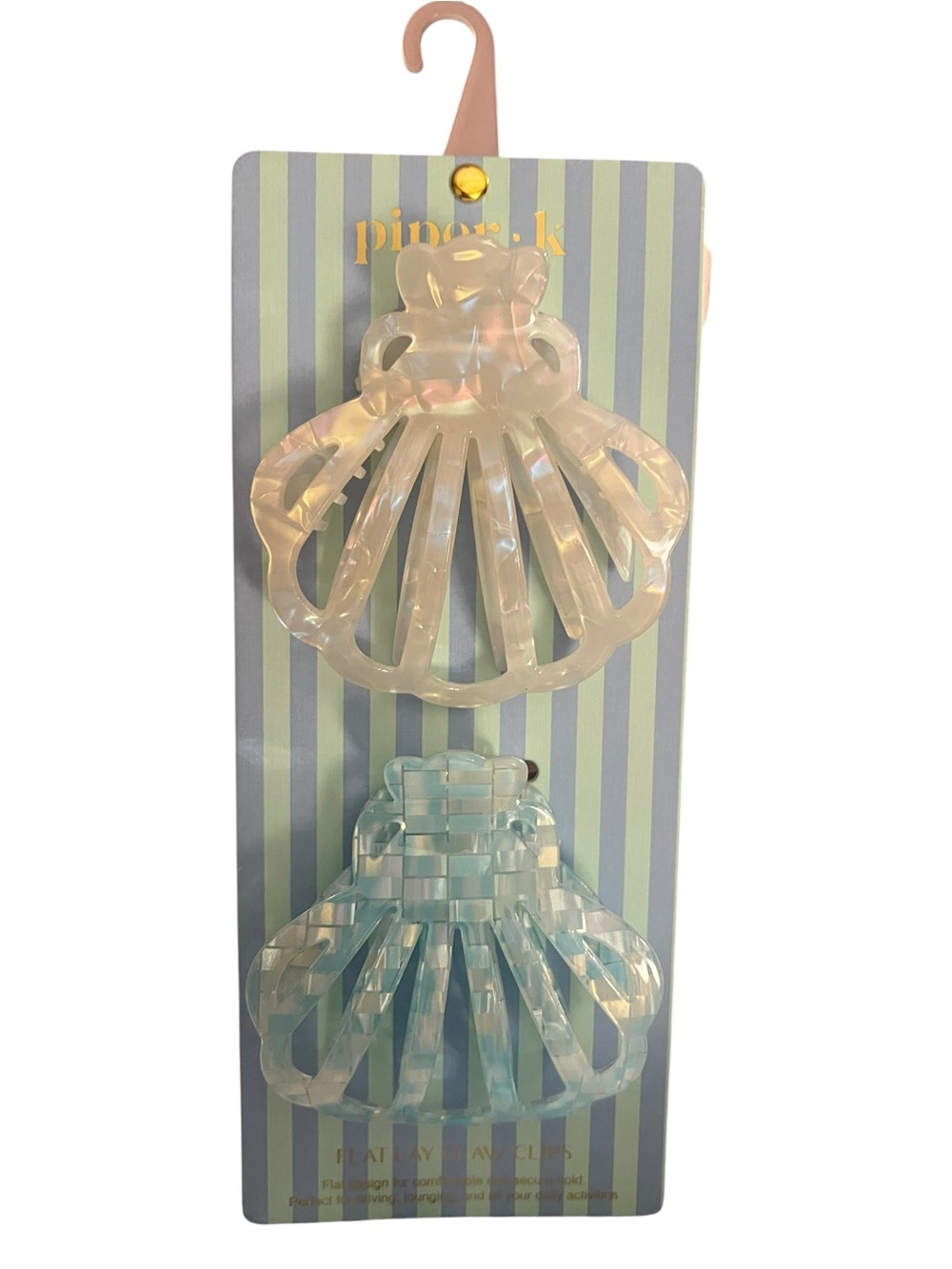 Piper K Flat Lay Iridescent Shell Hair Claw Clips Pearlized Clear & Aqua NEW!